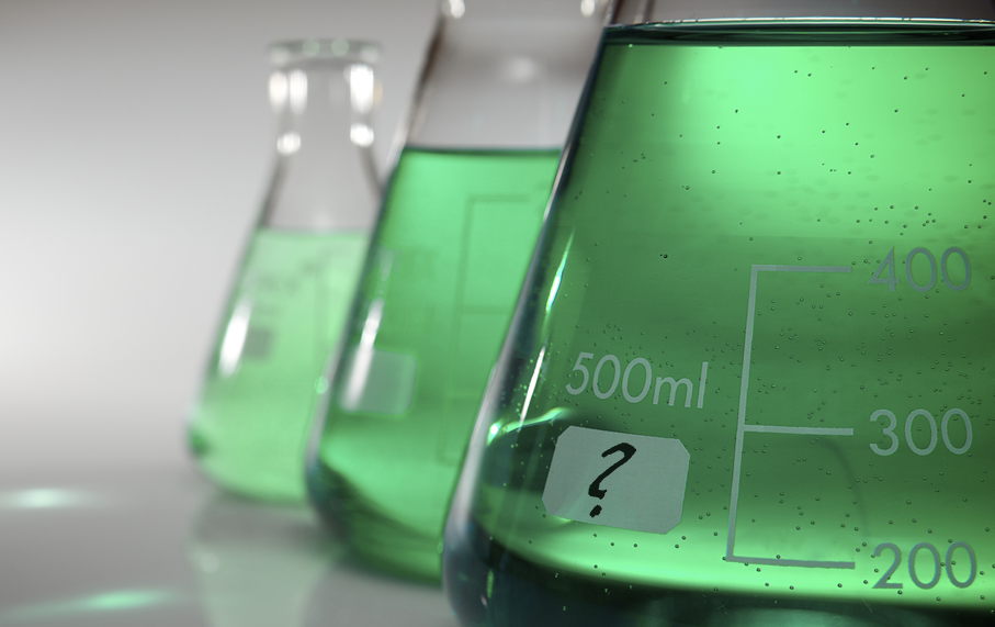 green liquid in beaker
